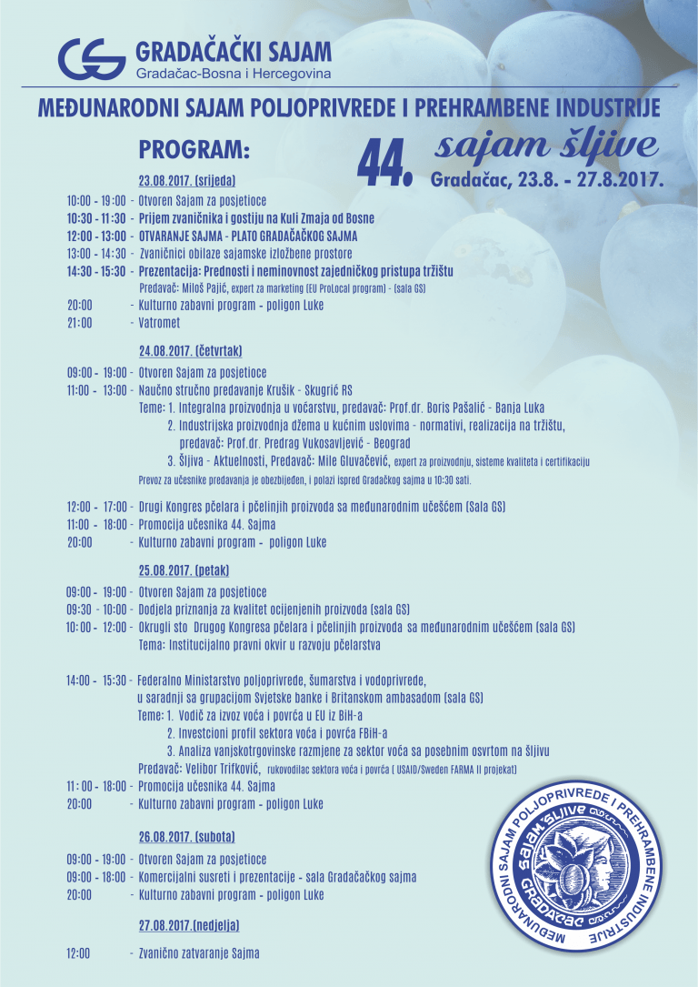 44. Sajam šljive u Gradačcu sutra UŽIVO u programu TVTK!!